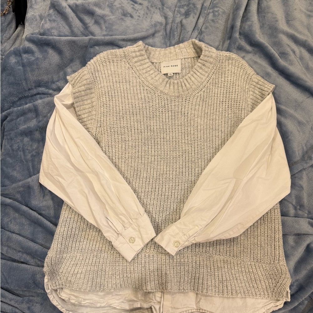 Pink Rose Heather Gray Sweater with Ivory Sleeves